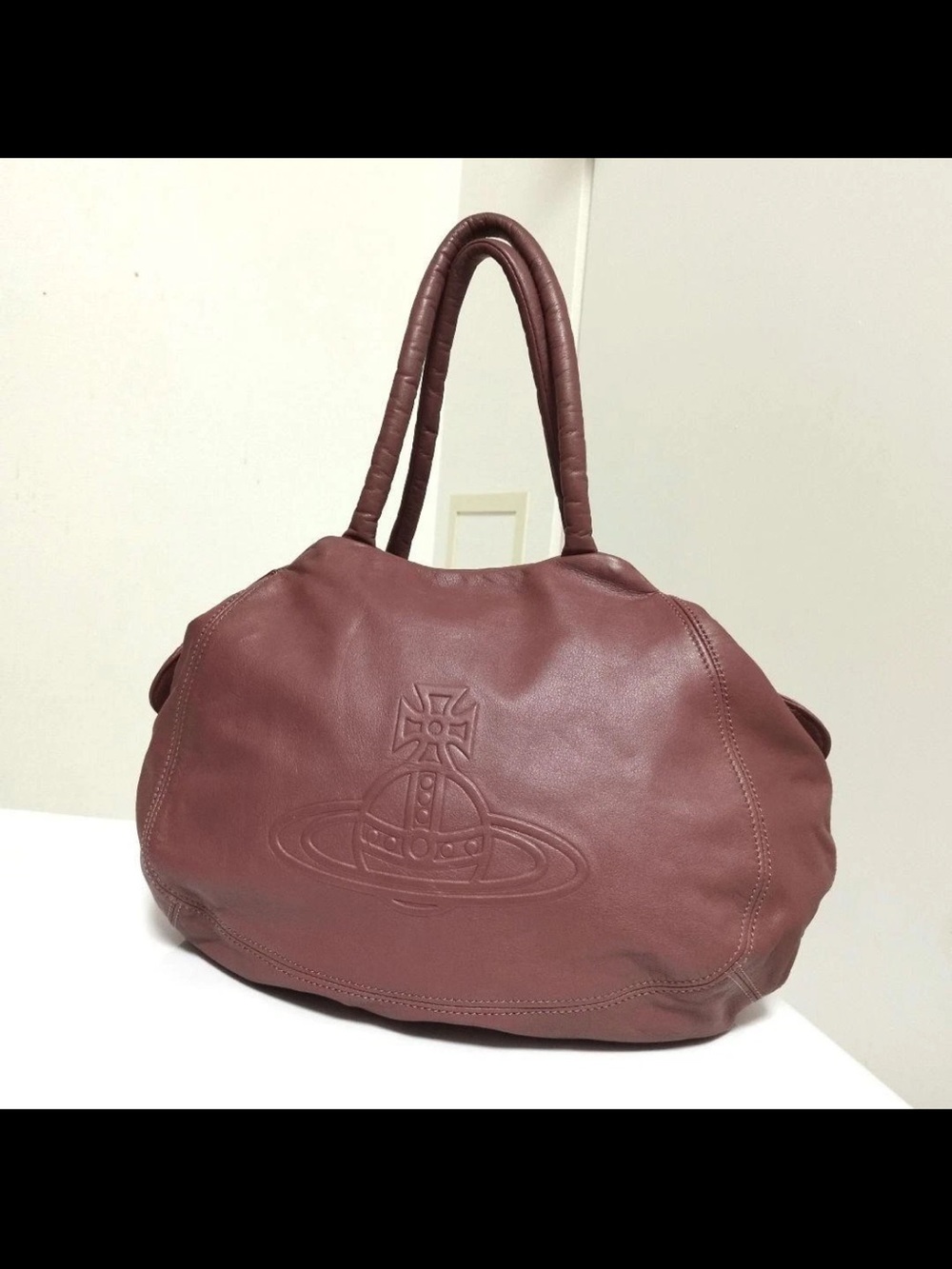Vivienne Westwood Plum Leather Orb-Embossed Shoulder Bag